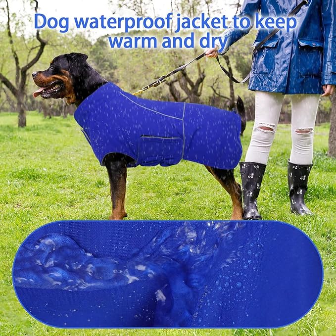 MIGOHI Dog Winter Jacket,Dog Coat Waterproof,4XL Winter Snow Coat with Fleece Lining for Large Dogs Boys Girls,Snowproof Pet Jacket,Great Dane,Mastiff,Blue