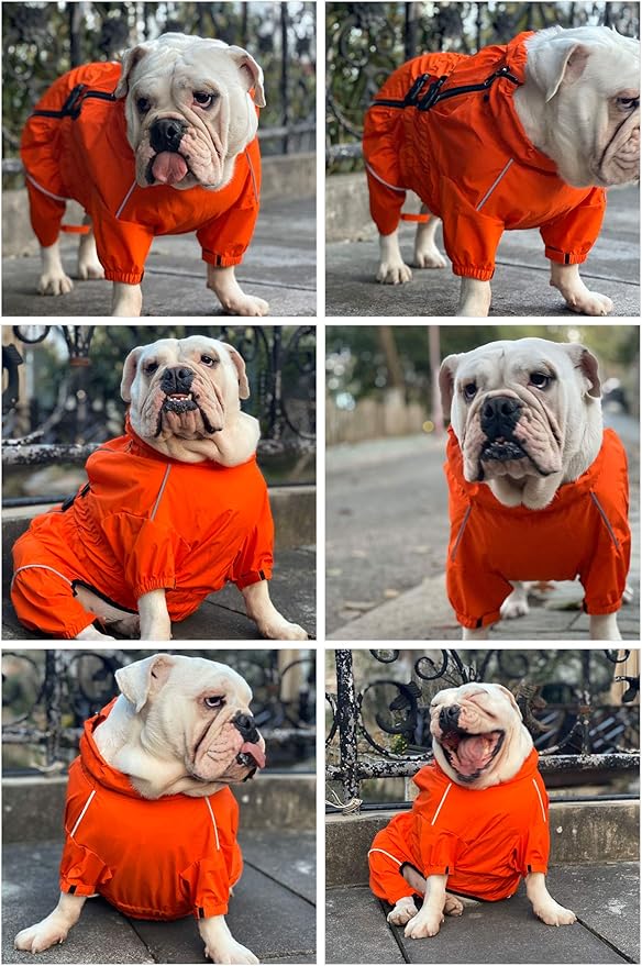 Dogs Waterproof Jacket, Lightweight Waterproof Jacket Reflective Safety Dog Raincoat Windproof Snow-Proof Dog Vest for Small Medium Large Dogs Orange XXXL