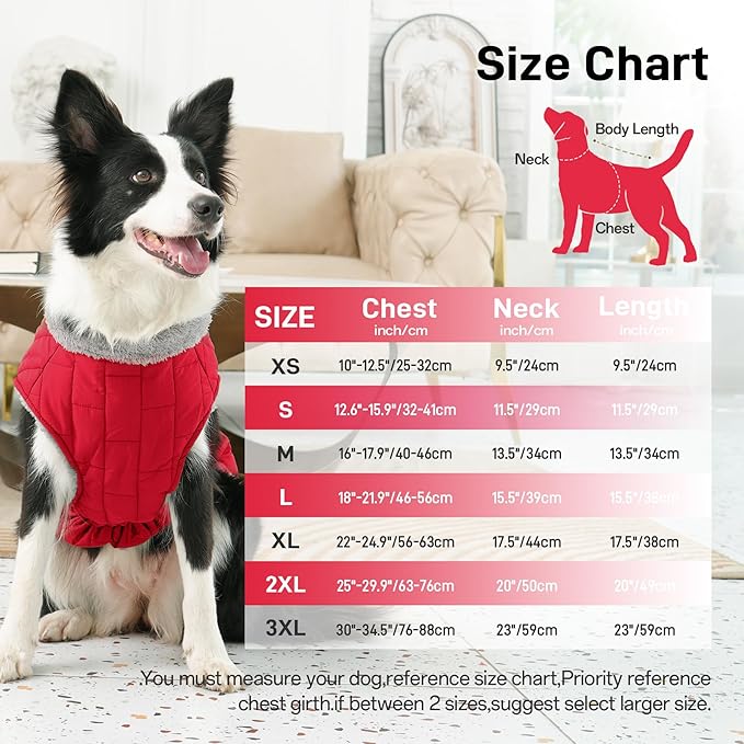 Warm Fleece Dog Coats with Durable Harness Buitl in D-Ring,Waterproof Puppy Jacket for Small Dogs,Dog Vest for Cold Winter,Red M