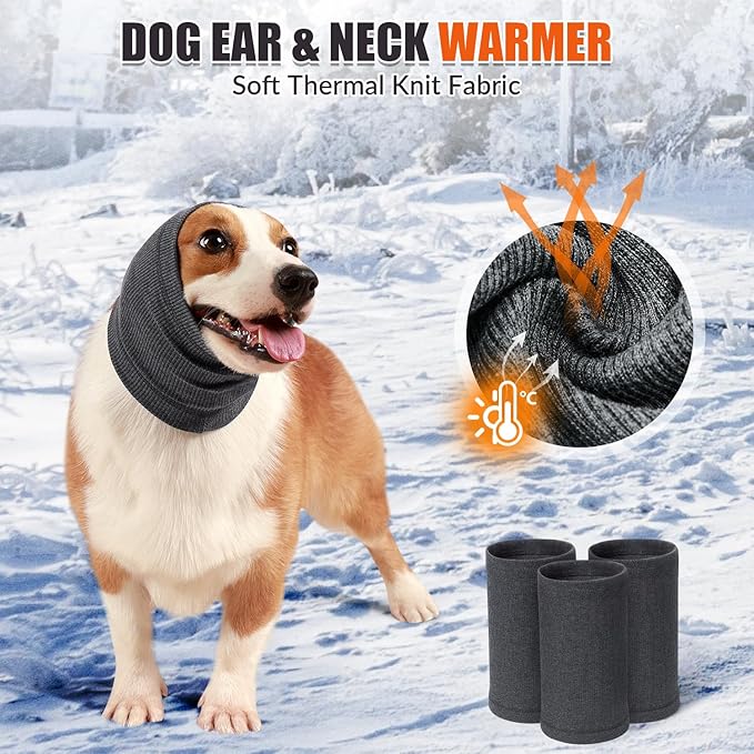 SlowTon Quiet Ears Dog Hoodie - 2 Pcs Ear Wrap Dog Ear Muffs Noise Protection, Anxiety Relief Dogs Hat Calming Hood Head Cover, Pet Headband Dogs Ear Protector for Grooming, Force Drying (Grey,M)