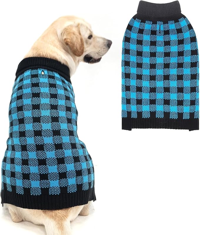 PUPTECK Dog Sweaters for Large Medium Small Dogs - Fall Classic Plaid Style Puppy Holiday Winter Coat Clothes Warm