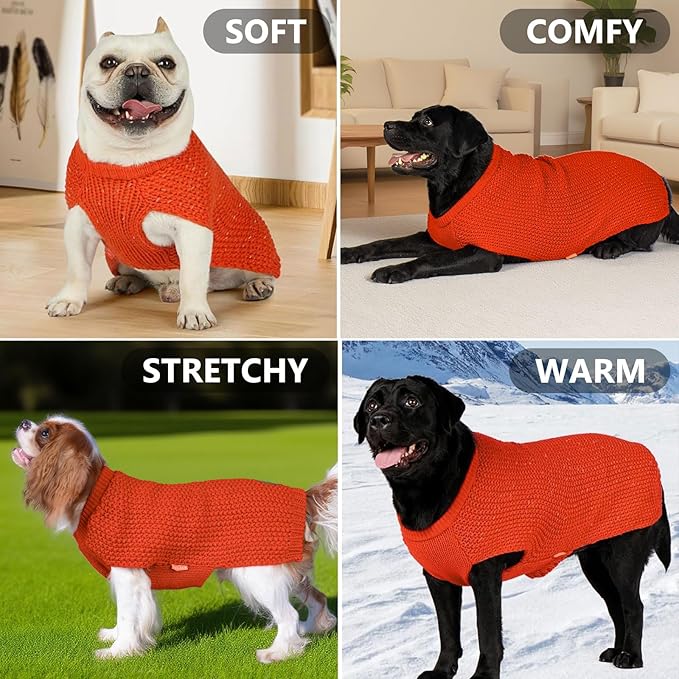 KYEESE Dog Sweater with Leash Hole for Small Dogs Male Warm Pullover with Reflective Thread Soft Knitwear Boy Dog Clothes Cozy Lightweight Thick Sweater Pet Indoor Outdoor Wear,Orange,X-Small