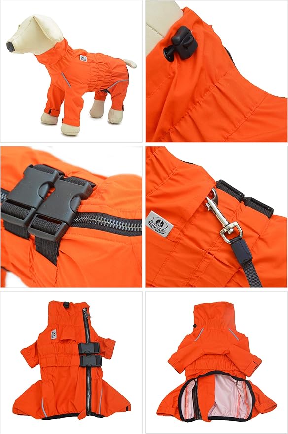 Dogs Waterproof Jacket, Lightweight Waterproof Jacket Reflective Safety Dog Raincoat Windproof Snow-Proof Dog Vest for Small Medium Large Dogs Orange S