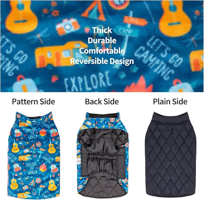 CuteBone Winter Dog Coat - Waterproof Windproof Reversible Vest, Thick Adjustable Cold Weather Jacket for Small Medium Large Dogs, Soft With Leash Hole