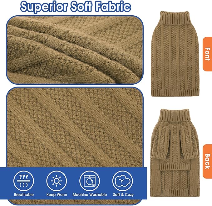 Queenmore XL Dog Sweater,Christmas Dog Sweaters for Extra Large Dogs Girl Boy,Warm Soft Fall Doggy Pullover Clothes,Turtleneck Knitted Pet Winter Apparel for Golden Retriever,Labrador(Camel,XL)