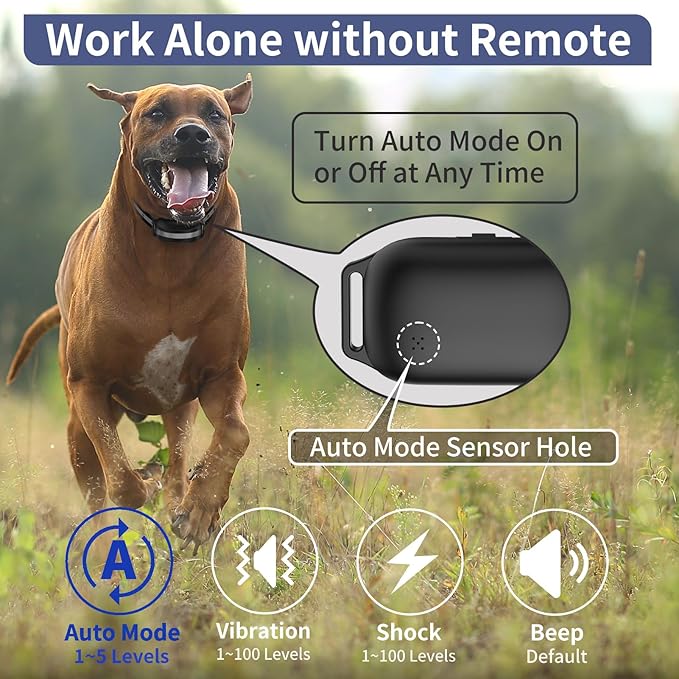 PetJoy 3 Dog Shock Collar for Large Dogs, Automatic Bark Collar with Remote, Bark and Training Collar Combo, Shock Collar with 5 Adjustable Levels of Sensitivity to Suit All Breeds of Dogs
