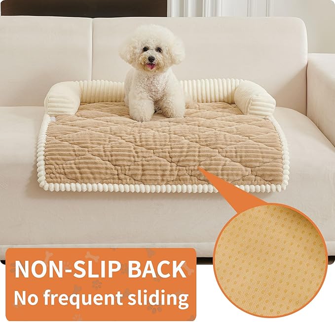 HAOMAIJIA Dog Couch Bed for Large Dogs, Non Slip Pet Couch Covers for Sofa Thick Soft Washable Dog Couch Cover Protector All Seasons Universal Dogs and Cats Bed Mat (Khaki, Large)