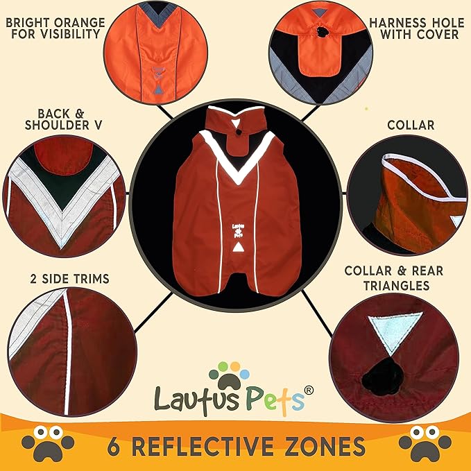 Dog Rain Coat - Waterproof, Reflective, Bright Orange with Leash Hole (XL, Orange)