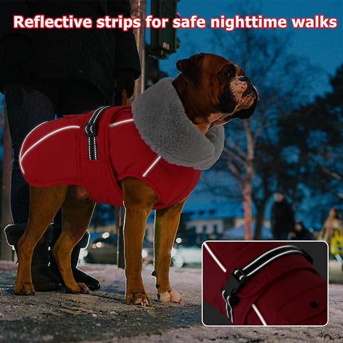 Dogcheer Dog Coat with Pocket, Waterproof Dog Jacket with Adjustable Buckle, Reflective Puppy Winter Coat Warm Turtleneck Fleece SnowJacket for Small Medium Large Dogs - Red XL