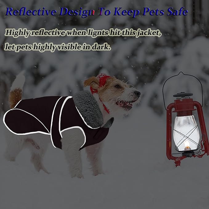 Dogcheer Dog Coat, Waterproof Dog Jacket Reflective Pet Winter Coat with Adjustable Hook & Loop, Christmas Puppy Fleece Jacket Warm Turtleneck Snowsuit for Small Medium Large Dogs - Black, 2XL