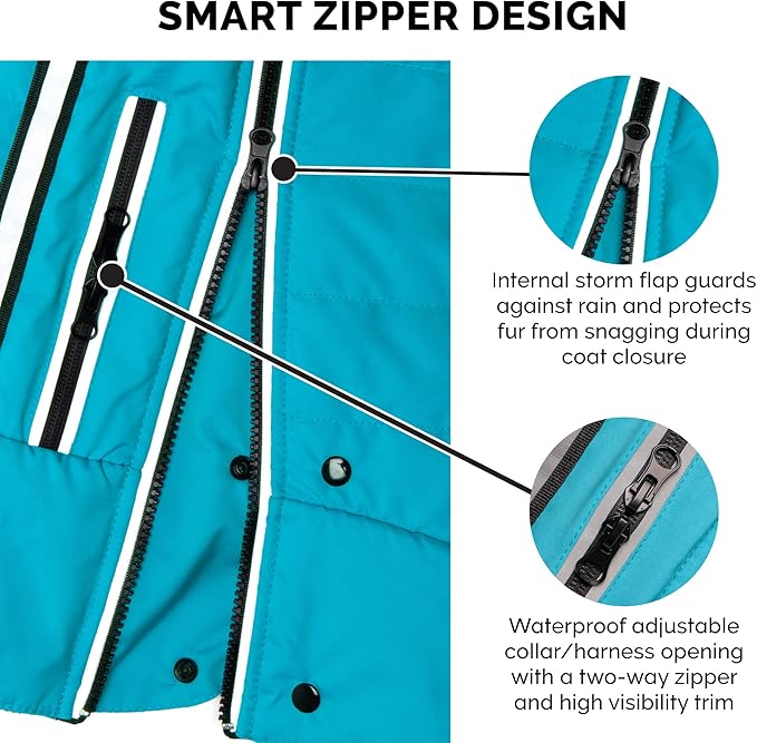 Furhaven Water-Repellent Large Dog Coat, Washable w/ Leash Access & Stretch Fabric - Pro-Fit Active Jacket - Aquamarine, Large