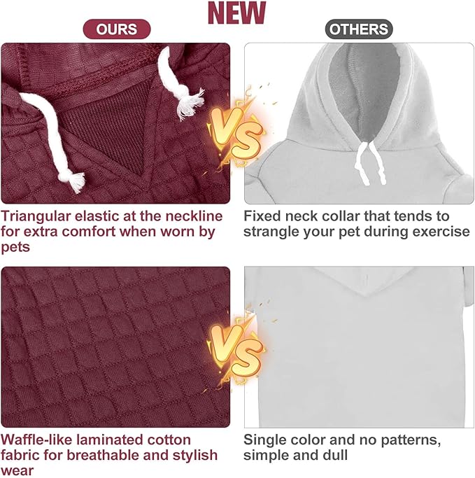 BEAUTYZOO Dog Sweaters for Large Dogs Girls Boys, Warm Winter Dog Hoodie Sweatshirt with Pocket & Leash Hole,Soft Waffle-Like Laminated Cotton Pet Clothes for Big Breeds Indoor Outdoor Cold Weather