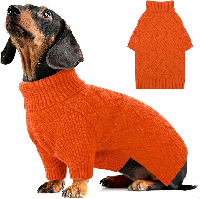AOFITEE Small Dog Sweater, XS Dog Sweater, Warm Dogs Halloween Sweaters, Dogs Winter Sweaters for Pet Girl Boy, Turtleneck Thick Puppy Sweatshirt Female Male for Yorkie, Chihuahua (Orange, XSmall)