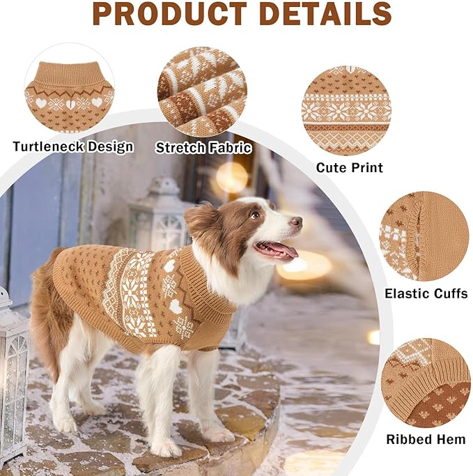SCENEREAL Dog Sweaters for Small Dogs - Soft, Warm Turtleneck Small Dog Sweater, Ugly Knit Dog Christmas Outfits for Dachshund, Chihuahua, Pug, Yorkie,Winter Pet Clothes Male Female,Khaki