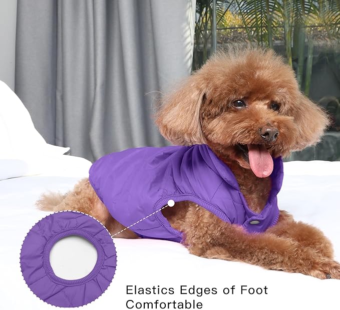 2 Layers Fleece Lined Warm Dog Jacket for Puppy Winter Cold Weather,Soft Windproof Small Dog Coat,Purple XS