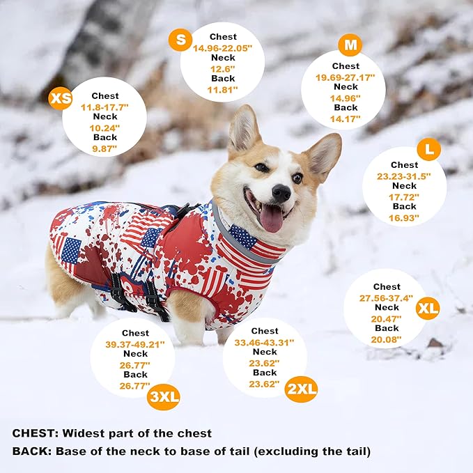 Large Dog Coat with Harness Built-in, Waterproof Reflective Fleece Lined - Warm Windproof Winter Jacket with Back Zipper, Cold Weather Snow Dog Coats - American Flag - XL