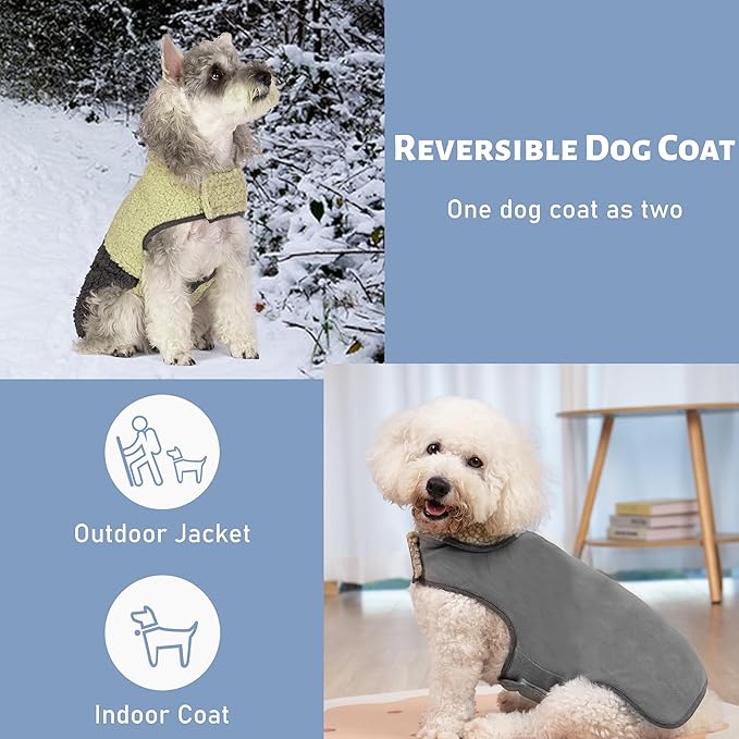 cyeollo Warm Dog Coat Sherpa Dog Winter Coat, Reversible Fleece Dogs Jackets Sweater Vest for Small Medium Dogs Male with Leash Hole, Soft Cold Weather Pet Clothes, Khaki XL