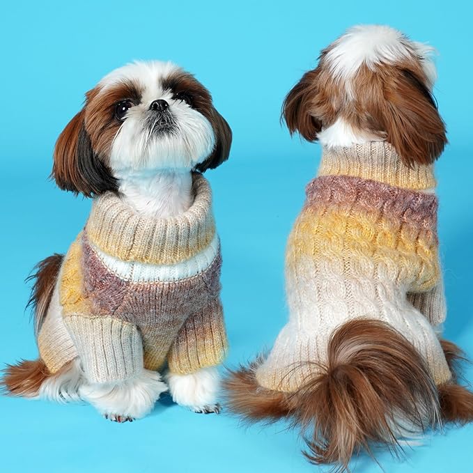 KYEESE Dog Sweater for Small Dogs Thick Dog Knitwear Turtleneck Warm with Sleeves Fuzzy Dogs Clothes Gradient Color, Brown, Medium