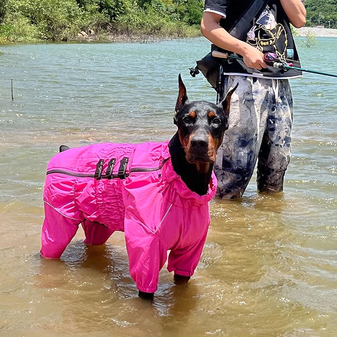 Dogs Waterproof Jacket, Lightweight Waterproof Jacket Reflective Safety Dog Raincoat Windproof Snow-Proof Dog Vest for Small Medium Large Dogs Rosered XXL