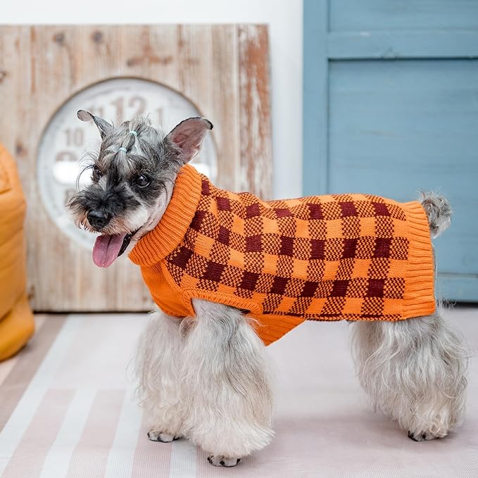 PUPTECK Dog Sweaters for Large Medium Small Dogs - Fall Classic Plaid Style Puppy Holiday Winter Coat Clothes Warm