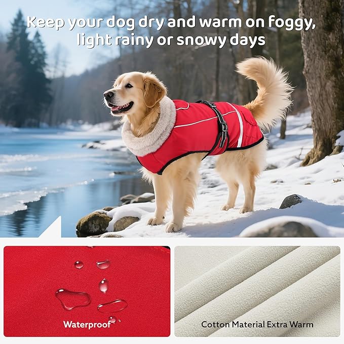 Dog Coat, Warm Dog Winter Coat Reflective Jacket Waterproof Fleece Vest, Pet Jacket Cozy for Cold Weather, Dogs Snowsuit Windproof, Adjustable Buckle for Large Extra Dogs