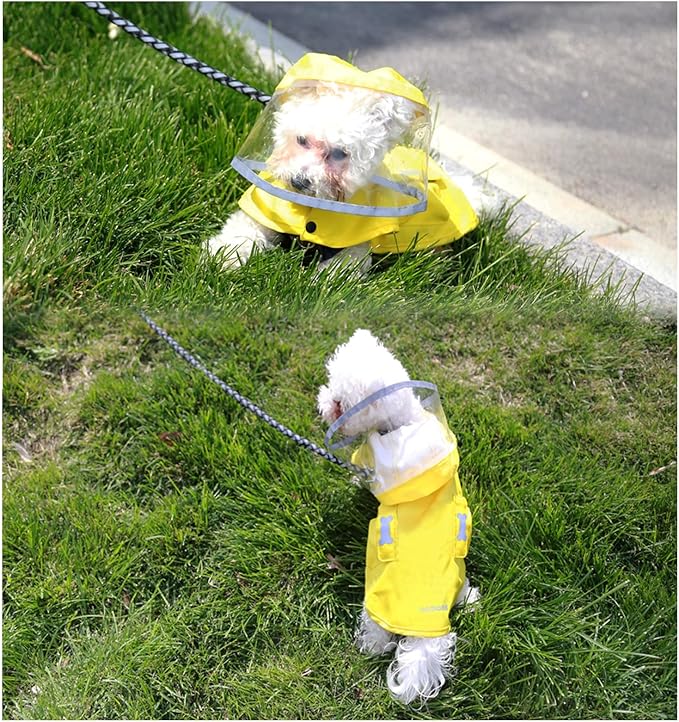 Dog Raincoat Waterproof, Adjustable Reflective Hooded Dog Rain Poncho with Leash Hole for Small Medium Large Dogs (Yellow, Medium)