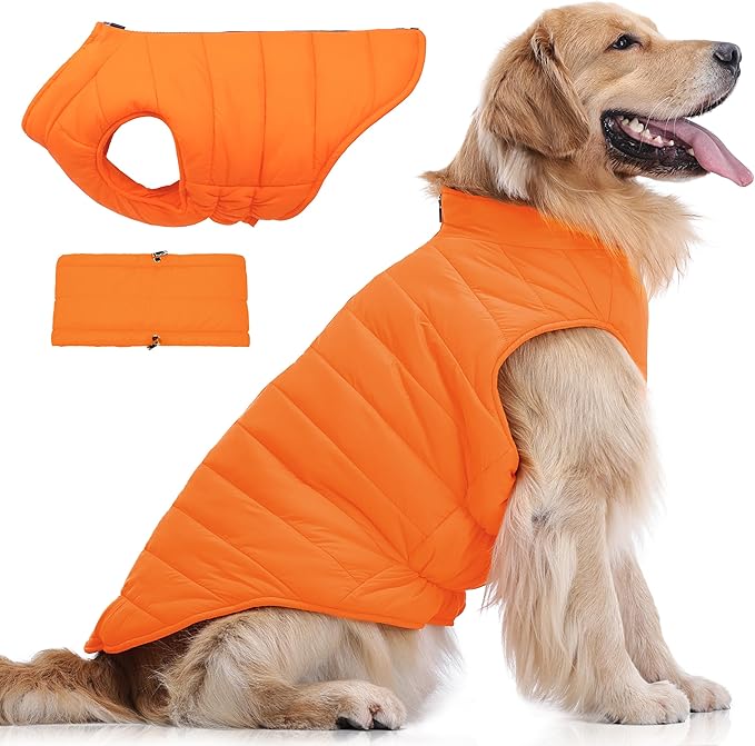 PUMYPOREITY Dog Puffer Coat with Detachable Scarf, Warm Padded Cold Weather Vest, Windproof Lightweight Snowsuit, Water Resistant Dog Winter Coats, Thermal Winter Jacket for Small Medium Large Dogs