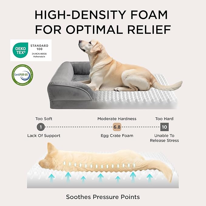 Bedsure Orthopedic Dog Beds for Extra Small Dogs- Washable Dog Cat Bed Waterproof, Comfort Pet Couch Sofa with Washable Removable Cover, Pets Bed with Nonskid Bottom, Grey, 20"