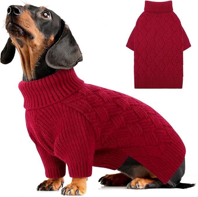 AOFITEE Dog Sweater, Turtleneck Dog Sweaters for Small Dogs Female, Dogs Winter Sweaters Girl Boy, Small Pet Christmas Sweater, Classic Cable Holiday Knitwear for Pug Dachshund (Red, S)
