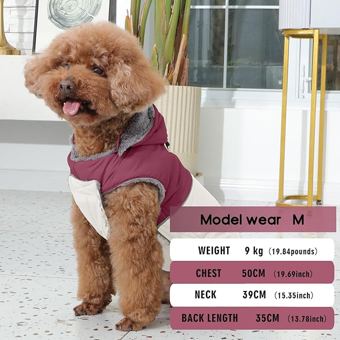 Detachable Hooded Dog Coat with Harness for Small Dogs,Super Warm Fleece Puppy Jacket for Cold Winter Doggie Coats,Red S