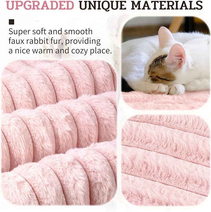 NWK Pack of 4 Fluffy Self Warming Cat Mat, Cat Blanket, Thermal Dog Mat, Washable, Non-Slip Bottom for Sofa & Crate & Kennel & Car Seat (Blush Pink, Small (19'' X 15'' X 0.7''))