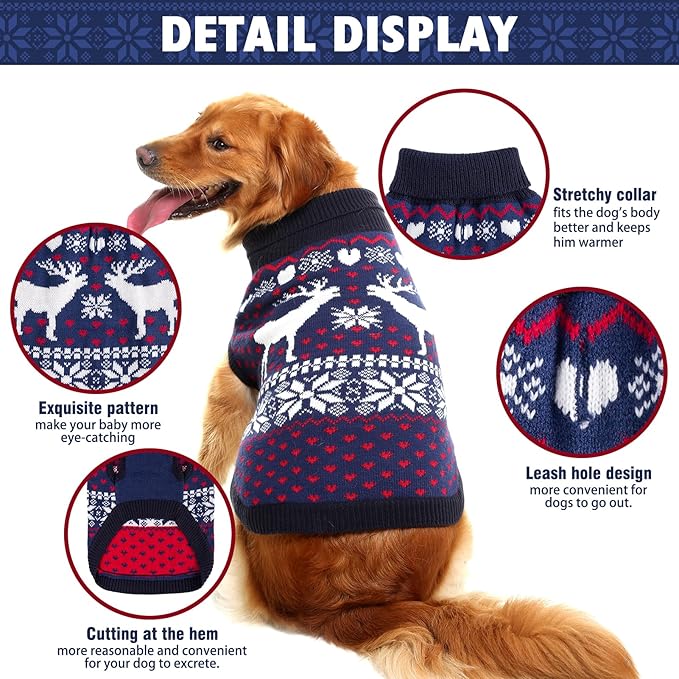 SCENEREAL Dog Sweater for Girls Boys, Turtleneck Pullover Winter Puppy Clothes, Christmas Outfits, Sweatshirt Apparel Knitwear for Frenchie, Beagle, Boston Terrier, ML