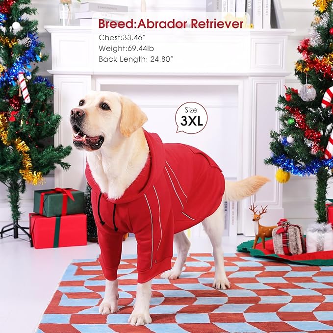 ASENKU Cozy Dog Hoodie，Soft Sweater with Adjustable Hood, Back Pocket and Leash Access Hole，Warm Reflective Sweatshirt for Cold Weather（Red，XL