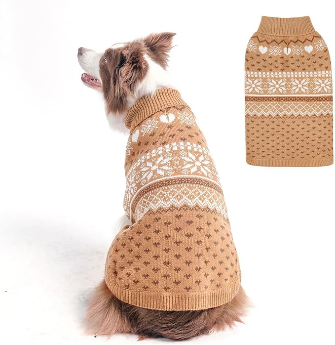SCENEREAL Dog Sweaters for Large Medium Small Dogs, Soft, Warm Turtleneck Puppy Clothes Sweatshirt, Knitted Ugly Dog Christmas Outfits, Argyle Xmas Pet Cold Weather Coat for Girls Boys