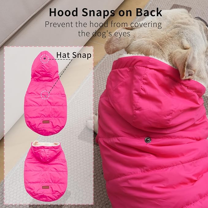 Fleece Lining Extra Warm Dog Hoodie in Winter for Small Dogs Jacket Puppy Coats with Hooded Pink M