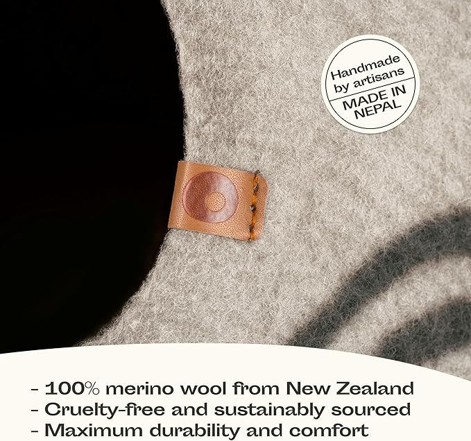 MEOWFIA Cat Cave – Premium Felt Cat Bed for Indoor Cats, Handmade 100% Merino Wool (Light Grey, Medium)