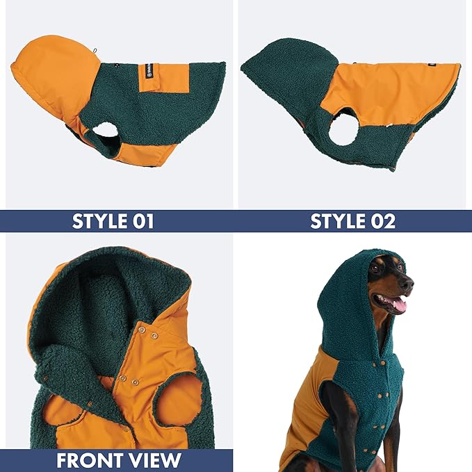 Spark Paws Reversible Dog Sweater, Sherpa Vest with Warm Fleece Lining, Warm Coat for Winter, Suitable for Small Medium, Large, XL XXL Dogs - Orange and Green - 3XL