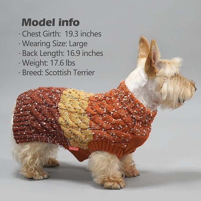 KYEESE Dog Sweater Color Block Dog Sweaters for Medium Dogs Boy with Fuzzy Thread Knitted Turtleneck Pet Sweater Fall Winter Dogs Clothes, Brown, XXL