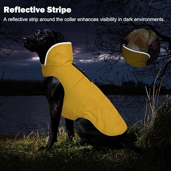 Dog Winter Coat, Waterproof Dog Jacket with Leash Hole, Reflective Adjustable Pet Snow Vest, Warm Fleece Sweater for Small Medium Large Dogs - Yellow, M