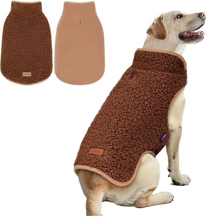 cyeollo Fleece Dog Coat Turtleneck Furry Reversible Sweater Thick Dog Clothes for Cold Weather Warm Winter Coats for Medium Dogs Brown XXL