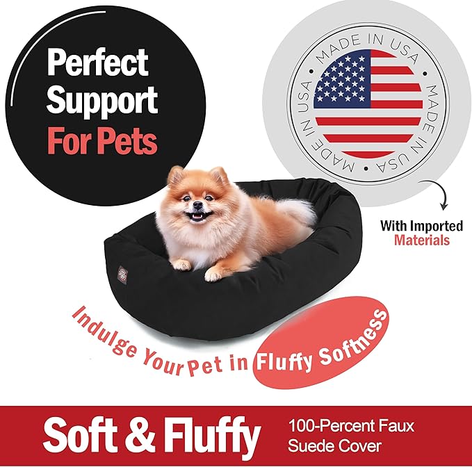 Majestic Pet 24 Inch Suede Calming Dog Bed Washable 24x19x7 (Inch) – Cozy Soft Round Donut Dog Bed with Spine Support for Dogs to Rest Their Head - Pet Bed Small – Black (2025)