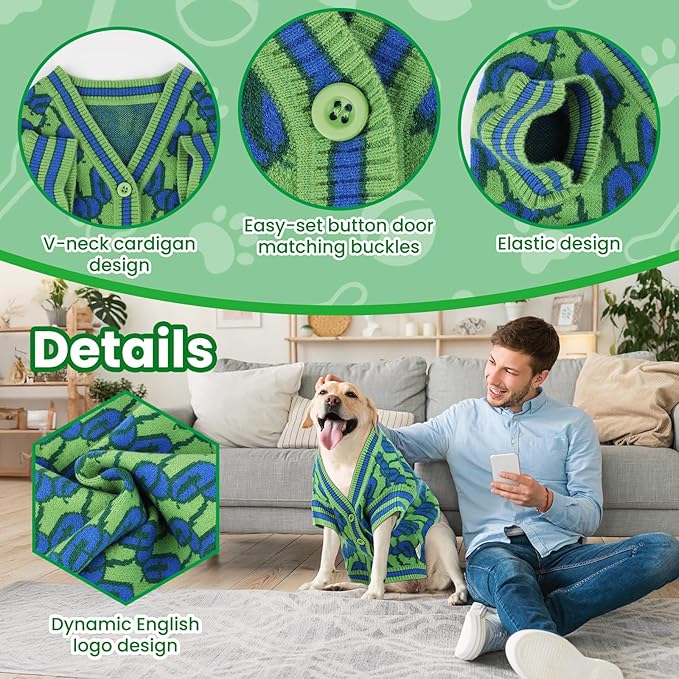 Pet Sweaters for Dogs Boys and Girls, Dynamic Letter Patterned Dog Sweater,Dog Cardigan,Pet Clothes,Pet Knitted Clothing,Fit for Different Seasons and Kinds of Dogs(Green 2XL)
