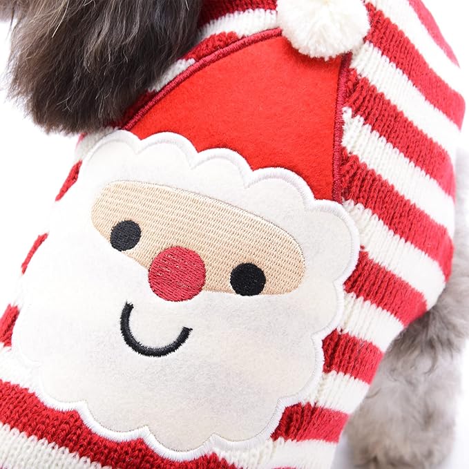 PETCARE Santa Dog Sweater Christmas Funny Cute Red Striped Cat Sweater Vest Pet Holiday Dog Clothes Puppy Sweaters for Small Medium Large Dogs Cats Fall Winter Outfits Xmas Dogs Costume,Small