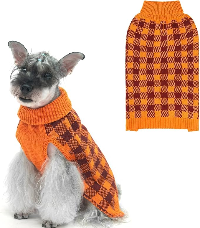 PUPTECK Dog Sweaters for Large Medium Small Dogs - Fall Classic Plaid Style Puppy Holiday Winter Coat Clothes Warm