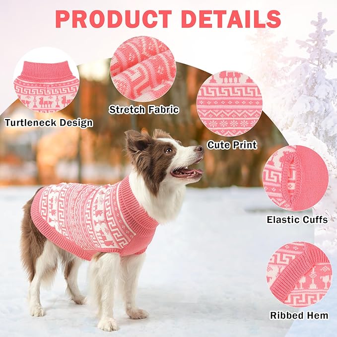SCENEREAL Turtleneck Dog Sweater for Small Medium Large Dogs Girls Boys, Knit Pet Pullover Puppy Clothes Cold Weather Coats, Holiday Outfits Sweatshirt for Christmas, Pink SM