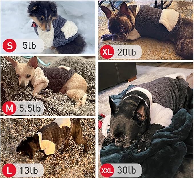 LESYPET Dog Sweater for Small to Medium Dogs, Fleece Lining Puppy Sweatshirt in Winter, Warm Puppy Clothes Pullover Jumper, Grey XX-Large