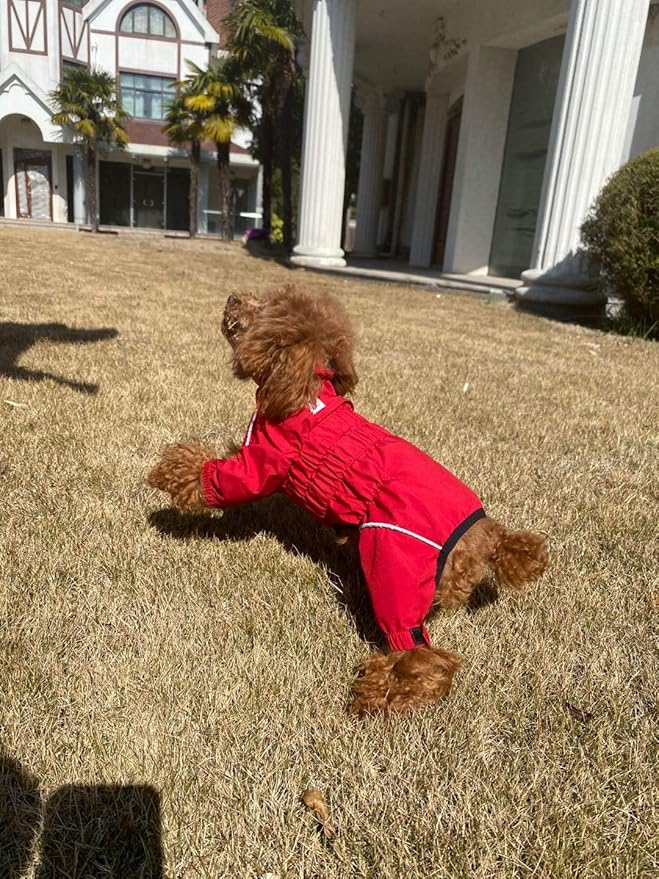 Dogs Waterproof Jacket, Lightweight Waterproof Jacket Reflective Safety Dog Raincoat Windproof Snow-Proof Dog Vest for Small Medium Large Dogs Red L