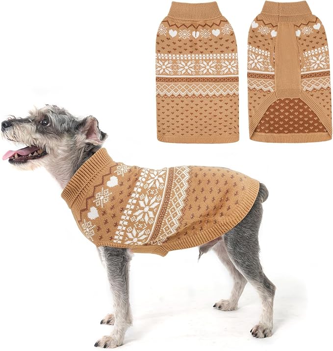SCENEREAL Dog Sweaters for Small Dogs - Soft, Warm Turtleneck Small Dog Sweater, Ugly Knit Dog Christmas Outfits for Dachshund, Chihuahua, Pug, Yorkie,Winter Pet Clothes Male Female,Khaki