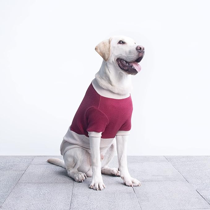 Extra Large Dog Sweaters Warm Clothes Pullover Sweatshirts for Labrador Rottweiler Great Dane, Dark Red Beige, 4X-Large