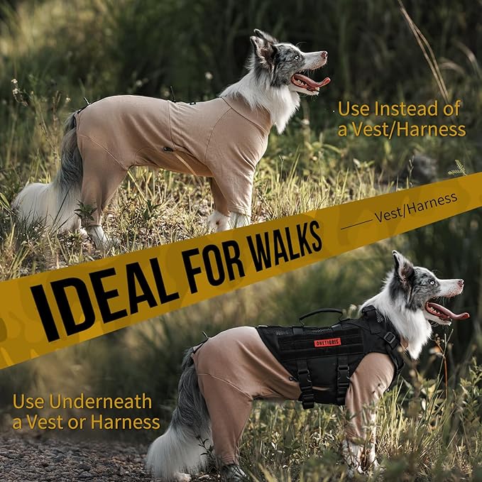 OneTigris Dog Pajamas - Breathable Modal Stretch Dog Clothes, Four-Legged Cold Weather Clothes, Anti-Shedding Suit Onesie with Back Locking Zipper and Adjustable Chest Drawcord